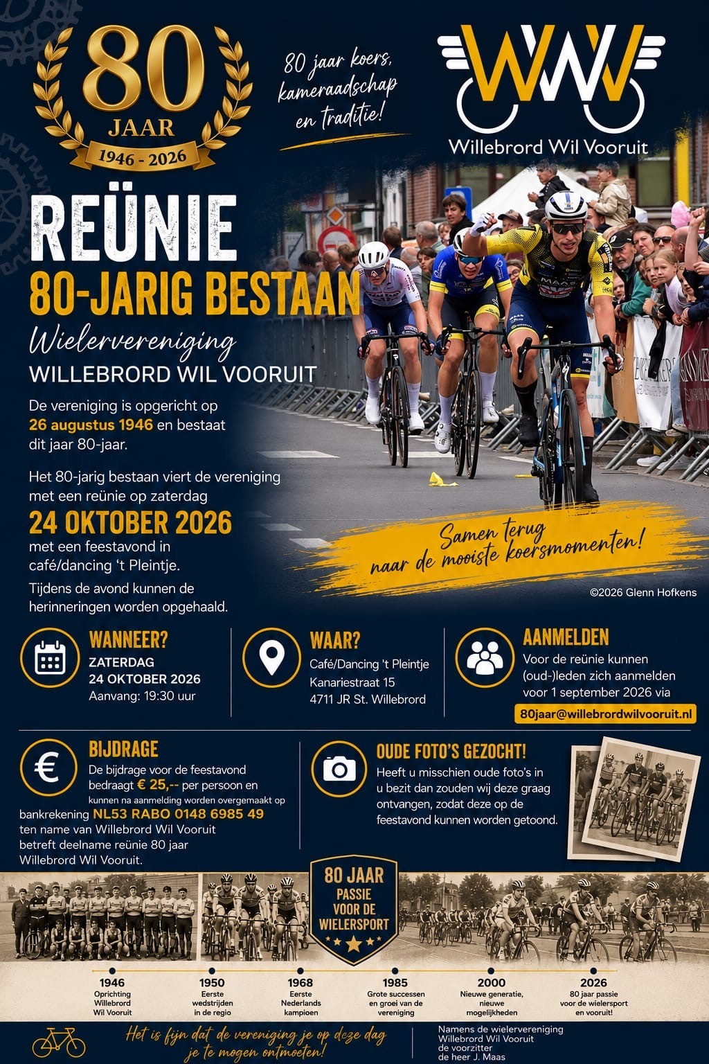 Uitnodiging reünie 80-jarig bestaan Willebrord Wil Vooruit op 24 oktober 2026